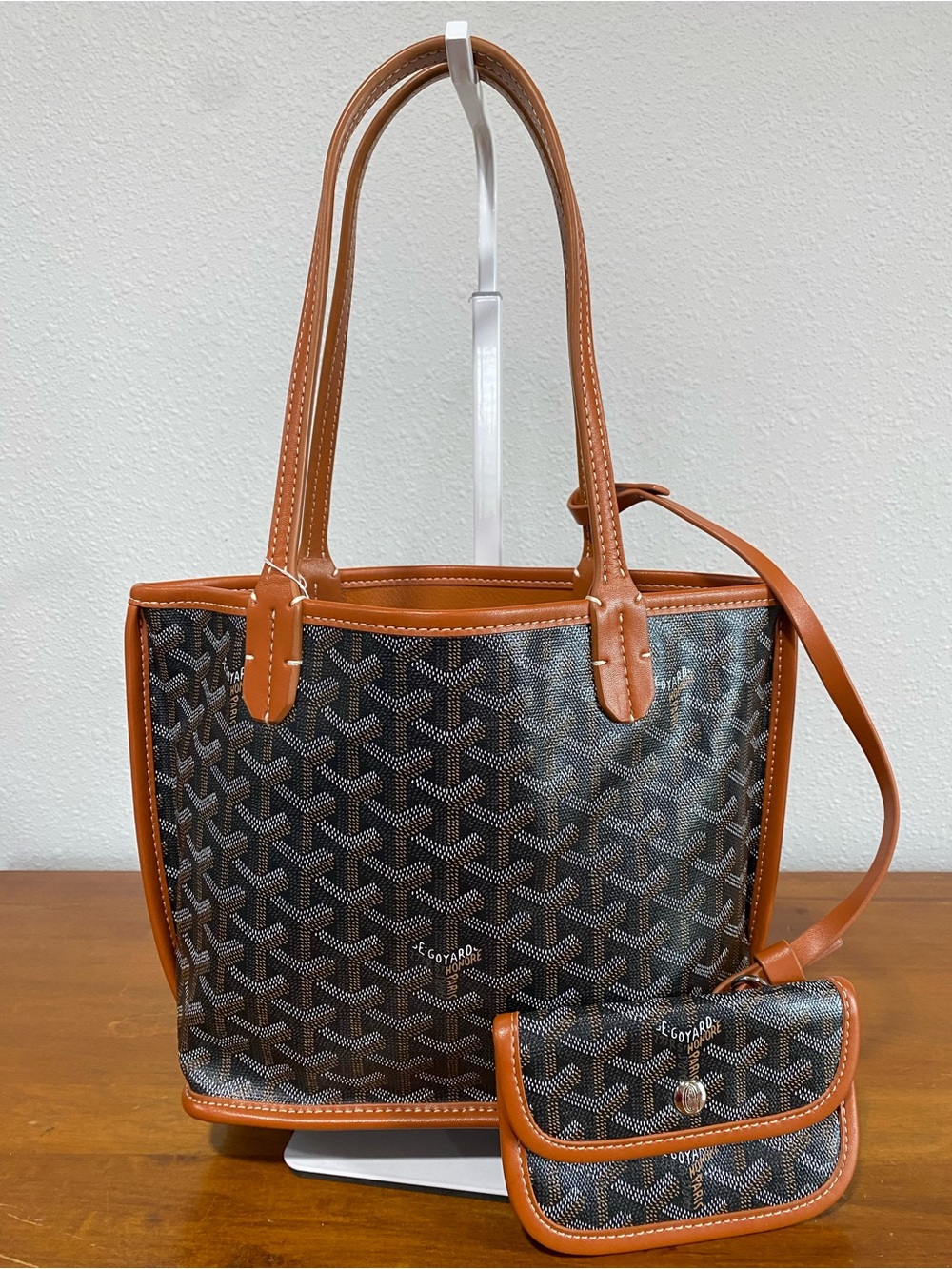 Designer-Style Brown Tote with Matching Pouch